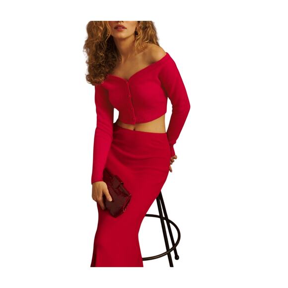 Reformation 'Millie' Red Cashmere Off The Shoulder Cardigan Size XS - Picture 1 of 4